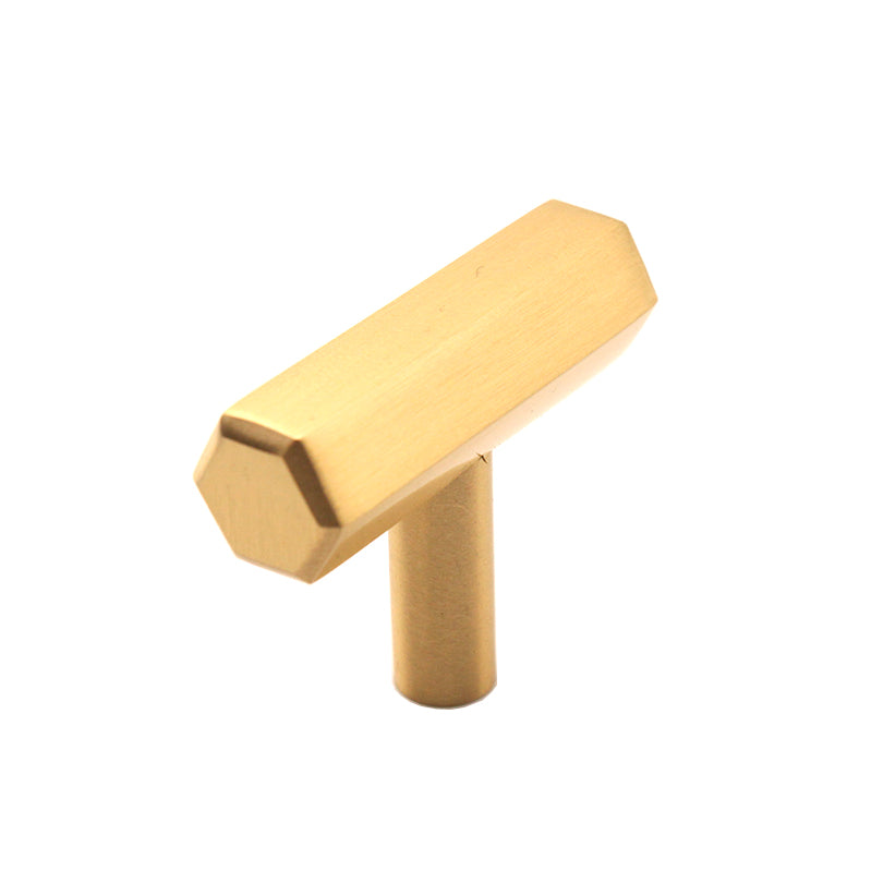 Hexagonal T Bar Cupboard Pull in Satin Brass, 50mm, featuring a comfortable grip and modern design for stylish cabinetry enhancement.