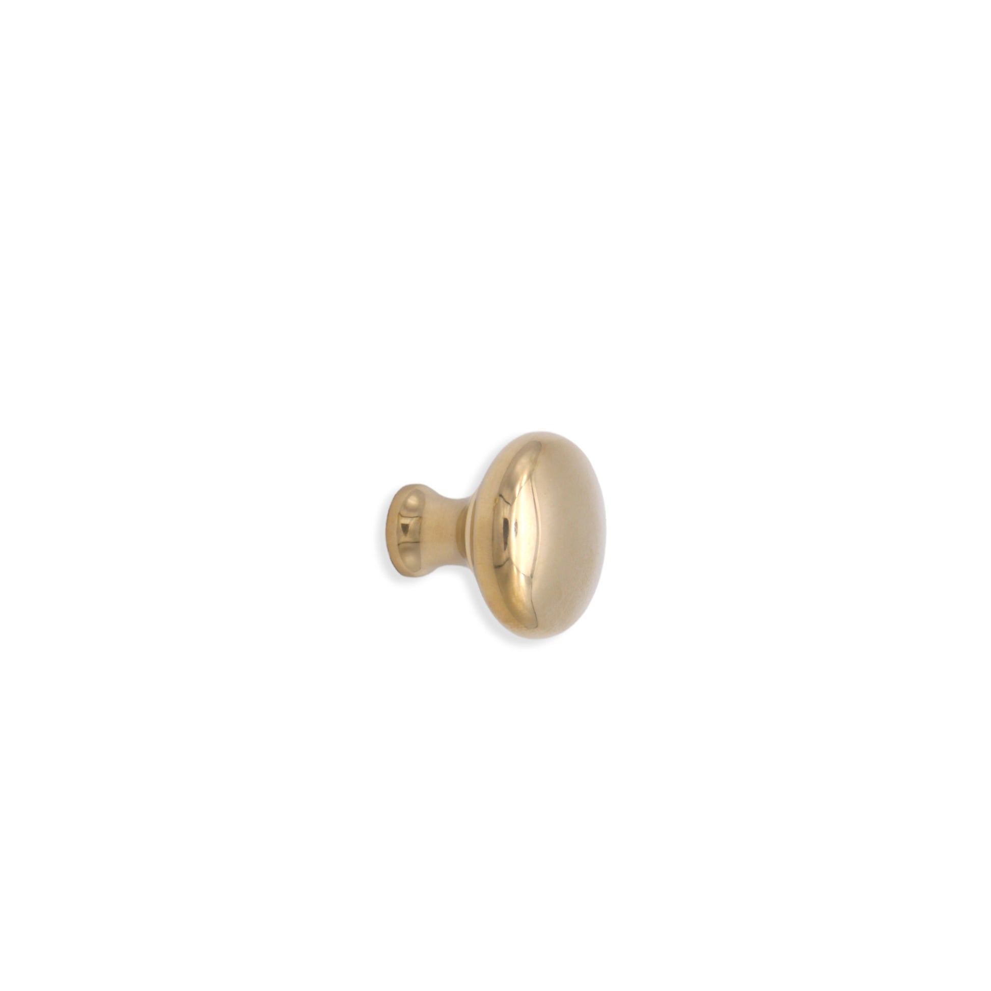 Mushroom Cupboard Knob in Polished Brass Unlacquered finish, 25mm size, showcasing a contemporary design for cabinetry enhancement.