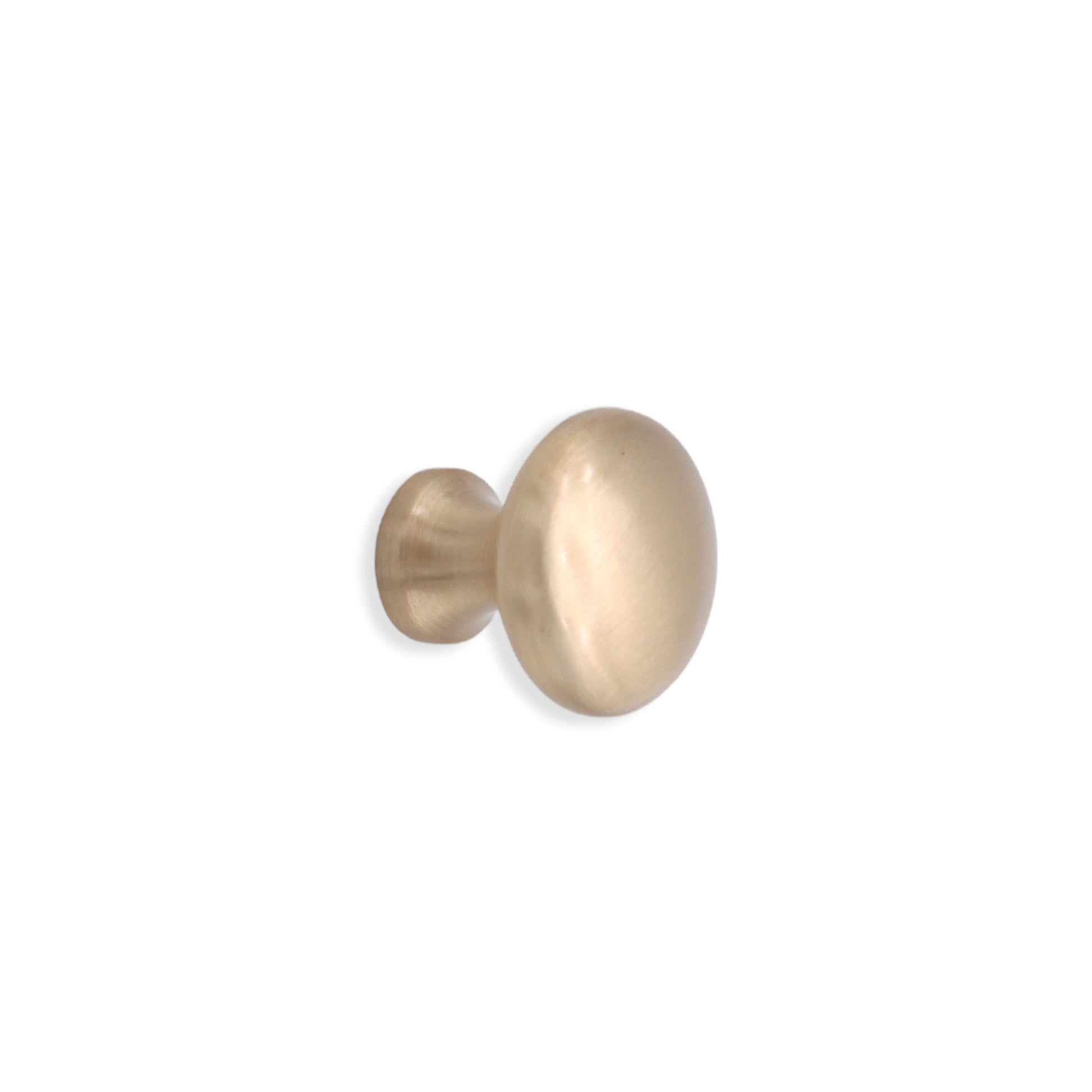 Mushroom 25mm cupboard knob in satin brass with ergonomic design, perfect for enhancing cabinetry aesthetics and comfort.