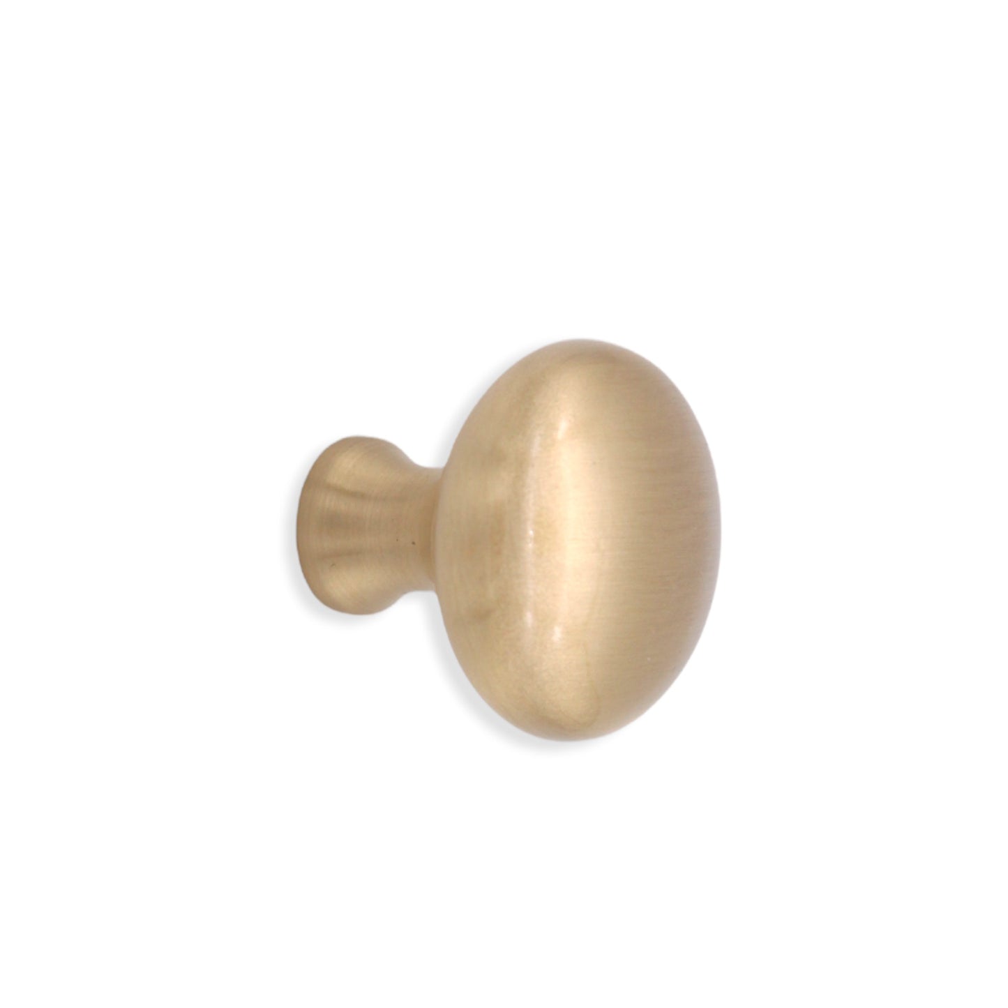 Mushroom 32mm cupboard knob in satin brass with ergonomic design, perfect for enhancing cabinetry style and functionality.