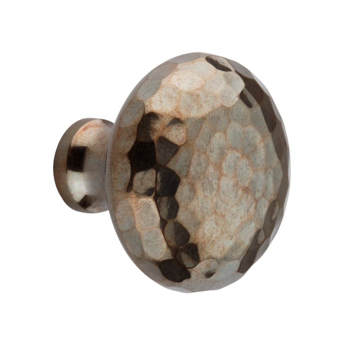 Hammered Mushroom Cupboard Knob in Antique finish, 32mm size, showcasing a unique textured design by Spira Brass.
