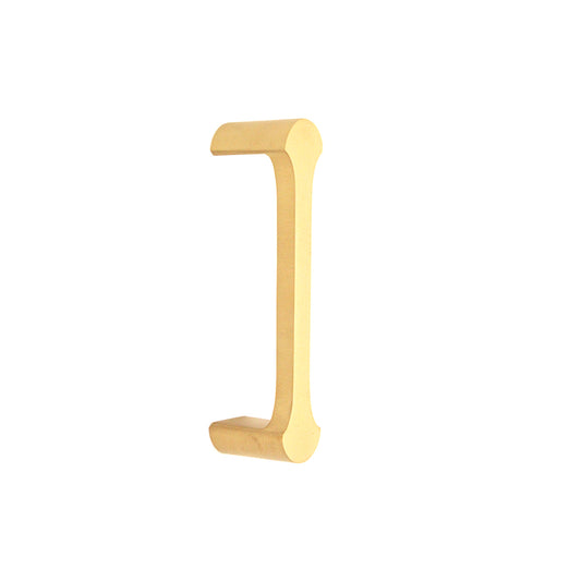 Tulip Pull Handle in Satin Brass, 115mm, featuring a unique shell bar design and rounded edges for contemporary interiors.