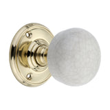 Crackled Porcelain Mortice Door Knob in Polished Brass, 60mm diameter, showcasing classic elegance and modern durability for interior design enhancement.