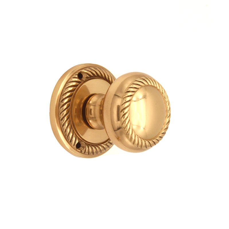 Georgian Mortice Door Knob in polished brass with a 50mm diameter, featuring a classic design and modern etched style, perfect for enhancing home elegance.