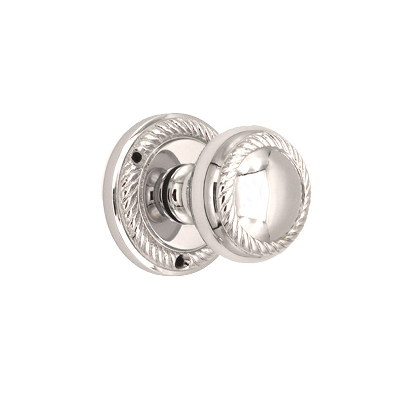 Georgian Mortice Door Knob in Polished Chrome, featuring a 50mm diameter solid brass design with a modern twist etched style, perfect for adding luxury to any door.