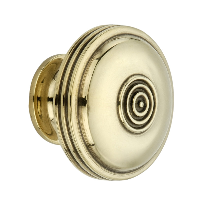 Bloxwich Large 40mm Cupboard Knob in Aged Brass with reeded texture, perfect for enhancing cabinetry style.