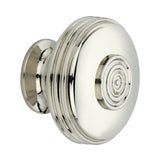 Large polished nickel cupboard knob with reeded texture, 41mm size, by Spira Brass, designed for contemporary cabinetry.