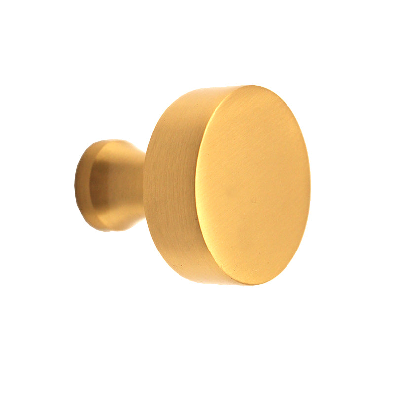 Round Cupboard Knob in Satin Brass, 38mm size, featuring an ergonomic design for comfortable grip and modern cabinetry enhancement.