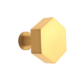 Hexagonal Cupboard Knob in Satin Brass, 38mm ergonomic design for modern cabinetry enhancement.