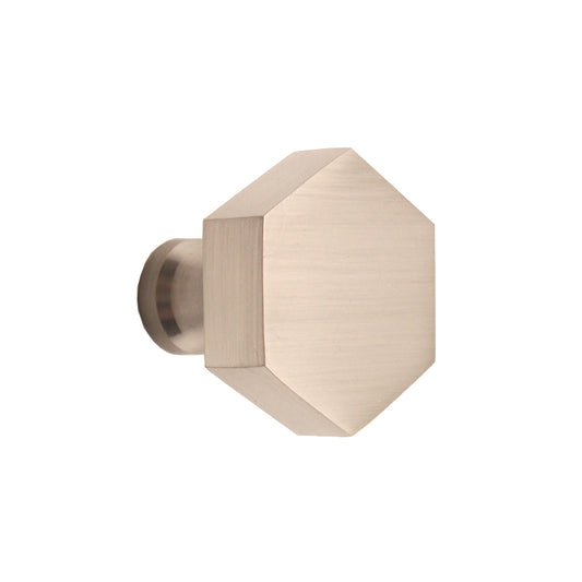 Hexagonal Cupboard Knob in Satin Silver, 38mm ergonomic design by Spira Brass, enhancing cabinetry with modern style and comfortable grip.