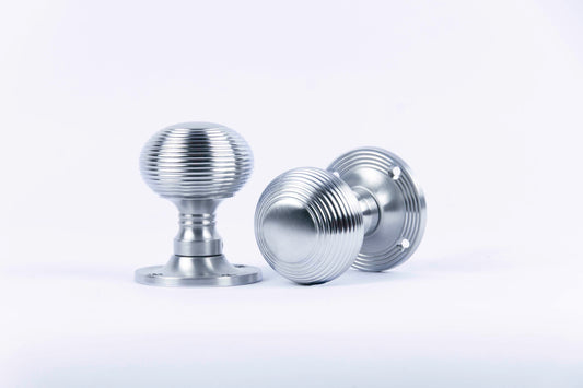 Satin Chrome Reeded Beehive Mortice Door Knobs