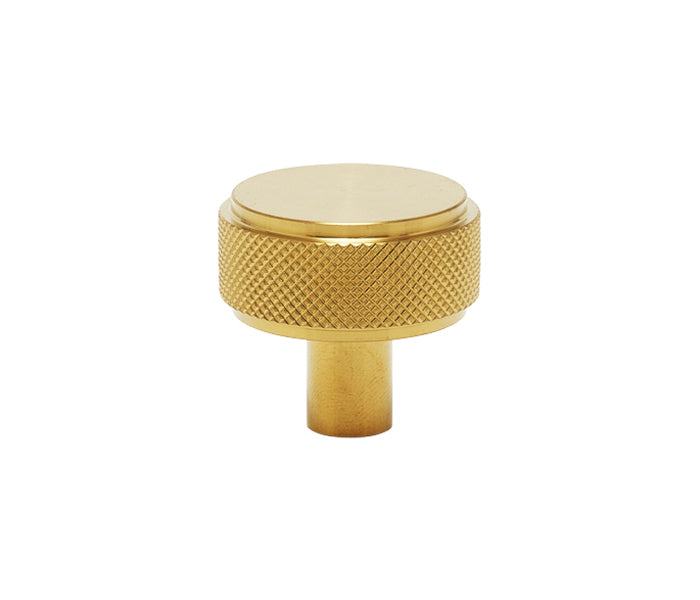 Satin Brass Knurled Industrial Chic Drawer/Cupboard Knobs - 30mm technical image