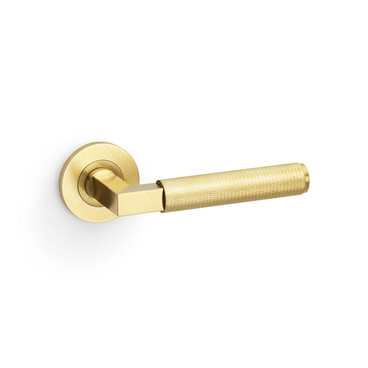 Hurricane Knurled Lever Door Handle - Satin Brass PVD