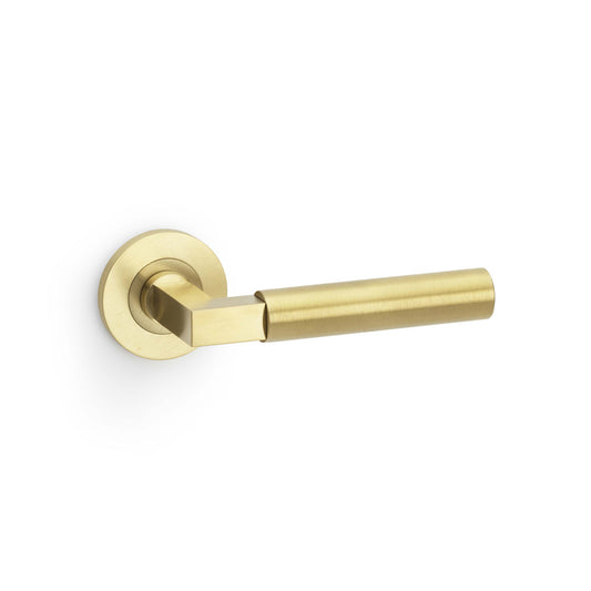 Hurricane Lever Door Handle on Rose – Satin Brass PVD