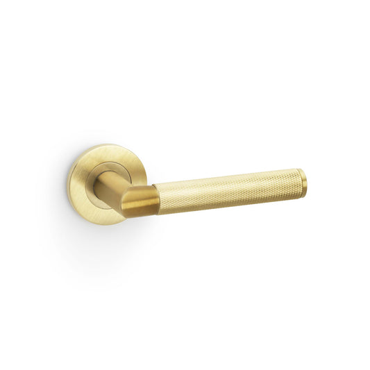 Harrier Knurled Lever Door Handle - Satin Brass PVD