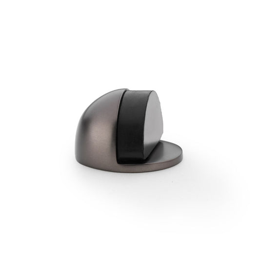 "Alexander & Wilks Shield floor mounted door stop in dark bronze finish with rubber stopper and concealed fix"