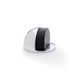 "Alexander & Wilks polished chrome floor mounted door stop in solid brass with black rubber stopper"
