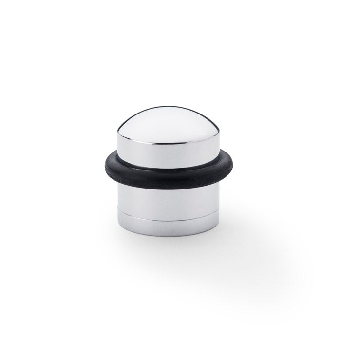 Polished Chrome Dome Top Floor Mounted Door Stop by Alexander & Wilks, featuring protective rubber and solid brass construction