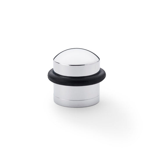 Polished Chrome Dome Top Floor Mounted Door Stop by Alexander & Wilks, featuring protective rubber and solid brass construction