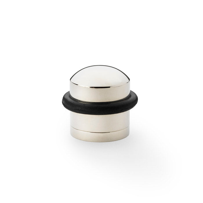 Polished Nickel Dome Top Floor Mounted Door Stop by Alexander & Wilks, featuring durable brass construction and protective rubber edge