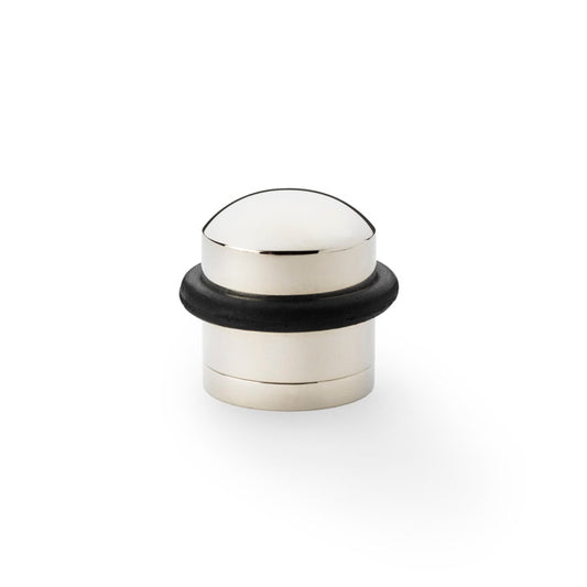Polished Nickel Dome Top Floor Mounted Door Stop by Alexander & Wilks, featuring durable brass construction and protective rubber edge