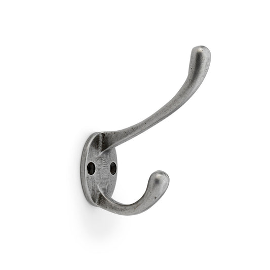 "Victorian Hat and Coat Hook in Antique Iron by Alexander & Wilks, featuring dual hook design and solid brass construction"