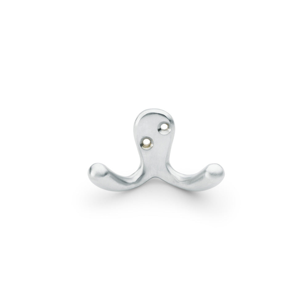 "Satin Chrome Victorian Double Robe Hook by Alexander and Wilks, featuring elegant design and solid brass construction"