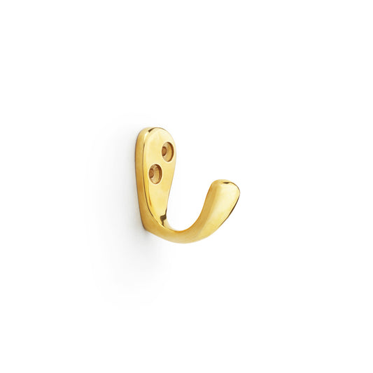 Victorian Single Robe Hook in Polished Brass by Alexander & Wilks, featuring elegant and durable solid brass design, ideal for hanging robes and towels