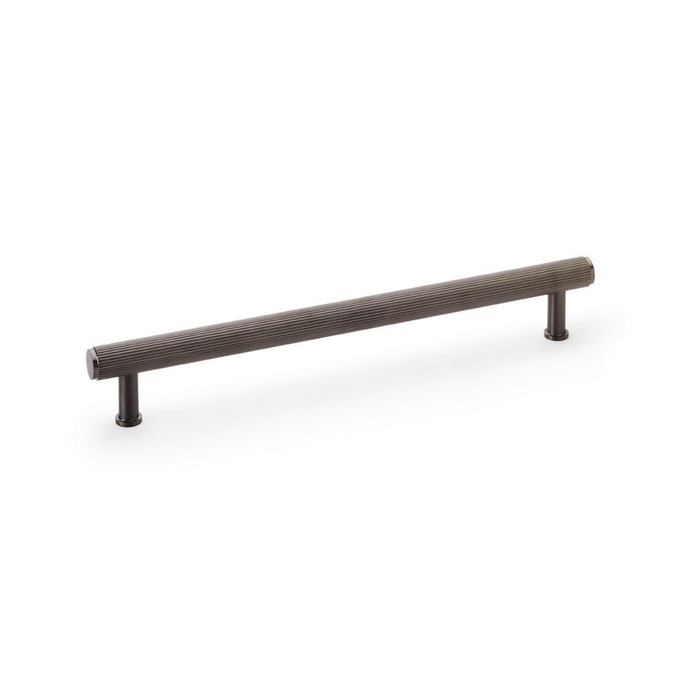 Reeded T-bar Cupboard Pull Handle in Dark Bronze, solid brass, ergonomic design, suitable for various cabinets - Alexander & Wilks