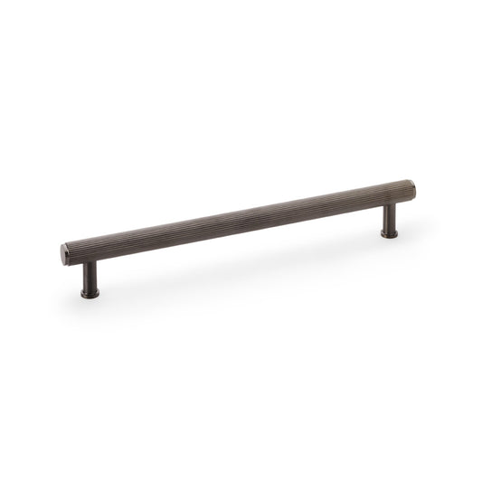 Reeded T-bar Cupboard Pull Handle in Dark Bronze, solid brass, ergonomic design, suitable for various cabinets - Alexander & Wilks