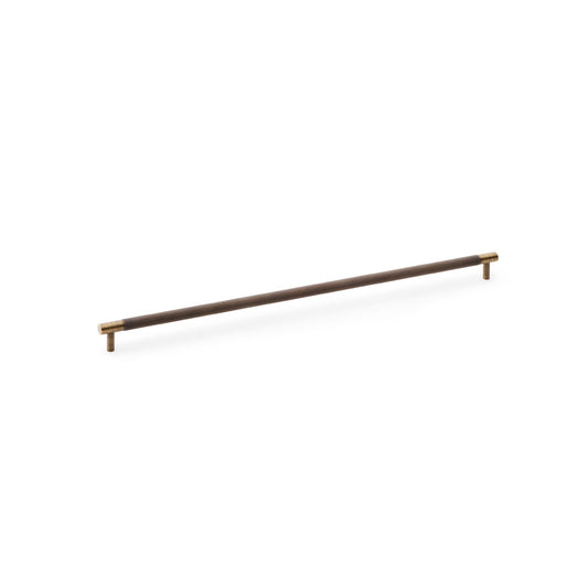 Alexander & Wilks knurled T-Bar cupboard handle in antique brass, 448mm centres, showing diamond knurled design and solid brass material.