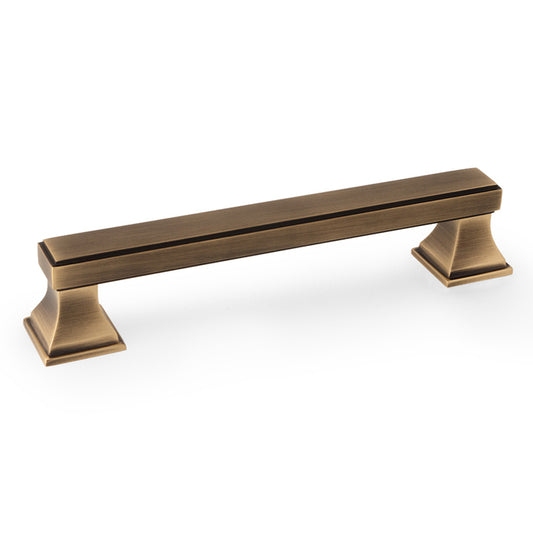 Square Cupboard Pull Handle in Antique Brass, 128mm centres, featuring solid brass construction and Beaux-Art design - Jesper