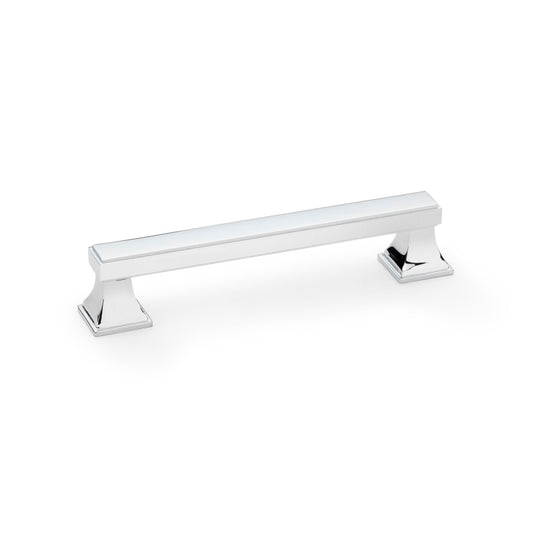 Polished Chrome Square Cabinet Pull Handle by Alexander & Wilks, 128mm Centres, featuring sophisticated brass design and pyramid pedestal