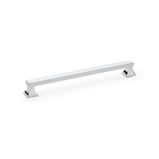 Square Cabinet Pull Handle in Polished Chrome, Alexander & Wilks Jesper design with Beaux-Art elements, solid brass, 224mm centres