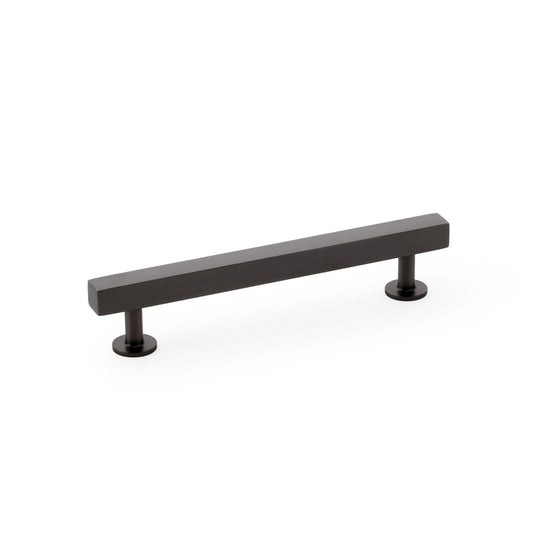 "Alexander & Wilks Square T-Bar Cabinet Pull Handle in Dark Bronze with modern art deco design and solid brass construction, size centres 128mm"