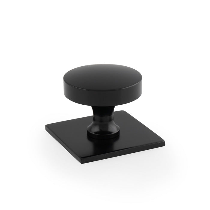 Black Bullion Square Backplate Cupboard Knob with Solid Brass Construction
