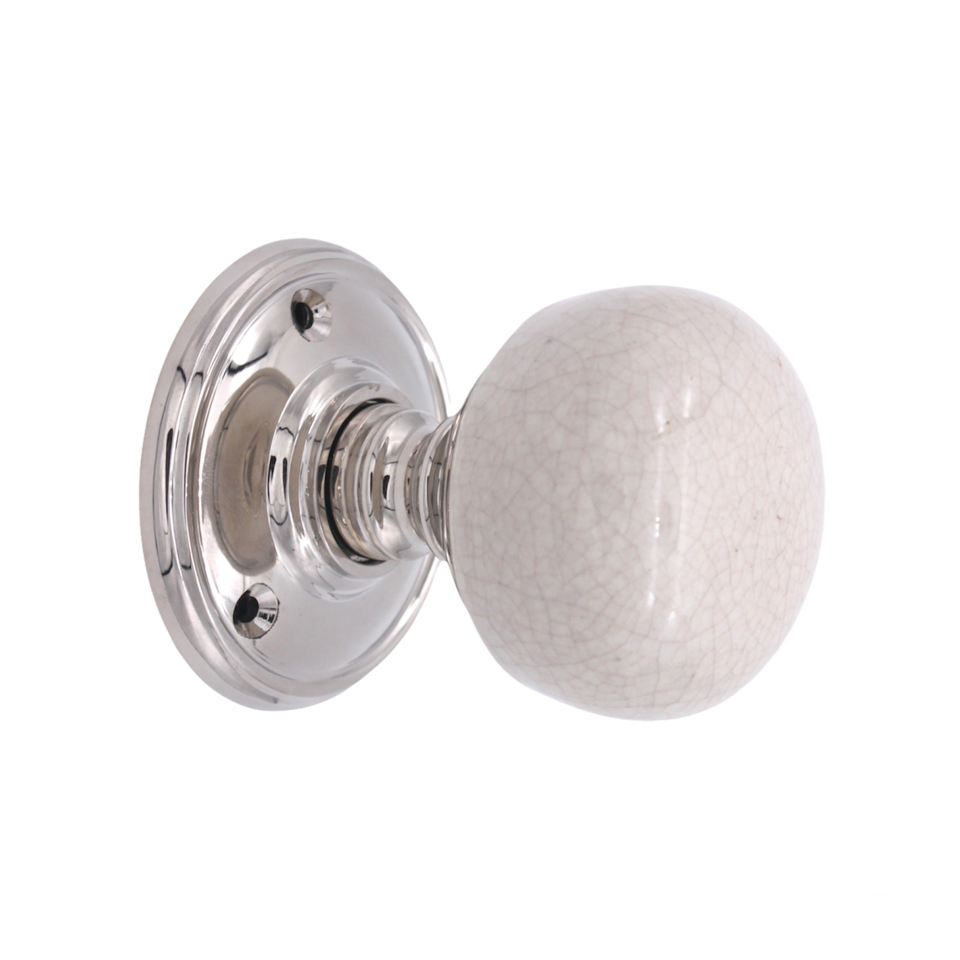 Crackled Porcelain Mortice Door Knob with Polished Nickel Rose, 60mm diameter, by Spira Brass, perfect for enhancing interior design.