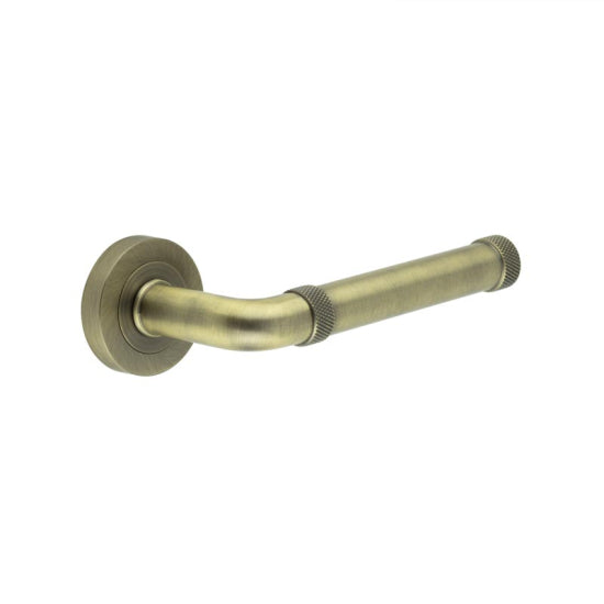 Frelan Hardware - Antique Brass 'Midtown' Knurled Door Handles - JV853AB