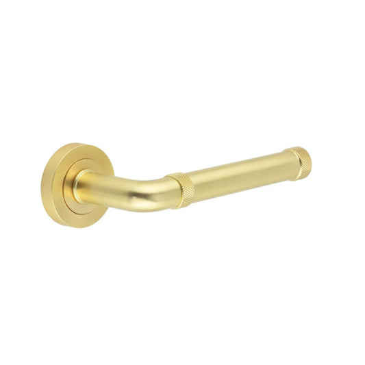Frelan Hardware - Satin Brass 'Midtown' Knurled Door Handles - JV853SB