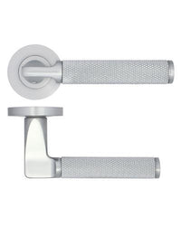 Thumbnail for Knurled DOOR HANDLE KITS, Satin Chrome - Latch, Lock and Bathroom