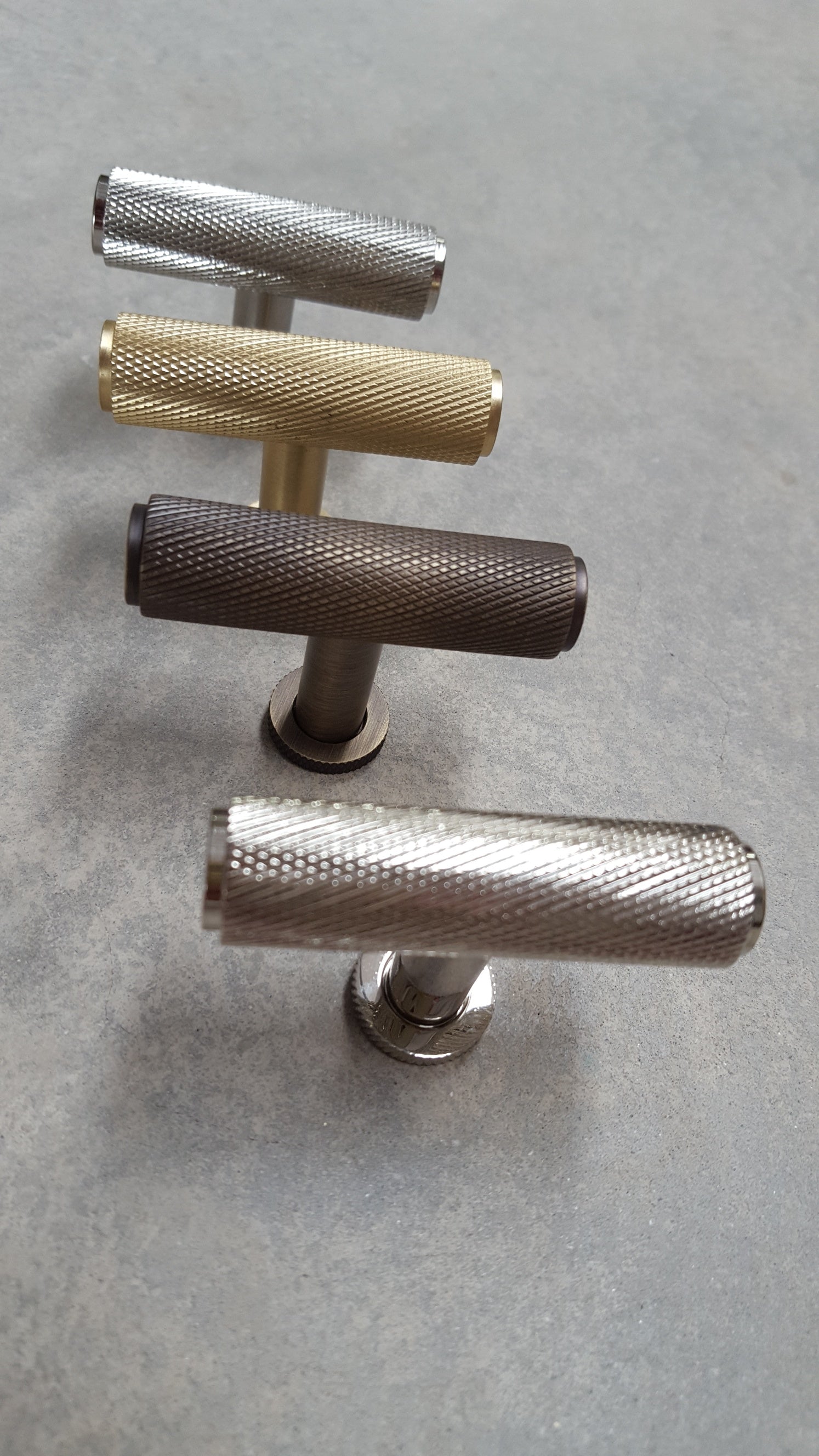 BUR401 Knurled T-Bar Cupboard Knob 55mm Antique Brass, Polished and Satin Nickel, Satin Brass - Burlington Range Frelan Hardware