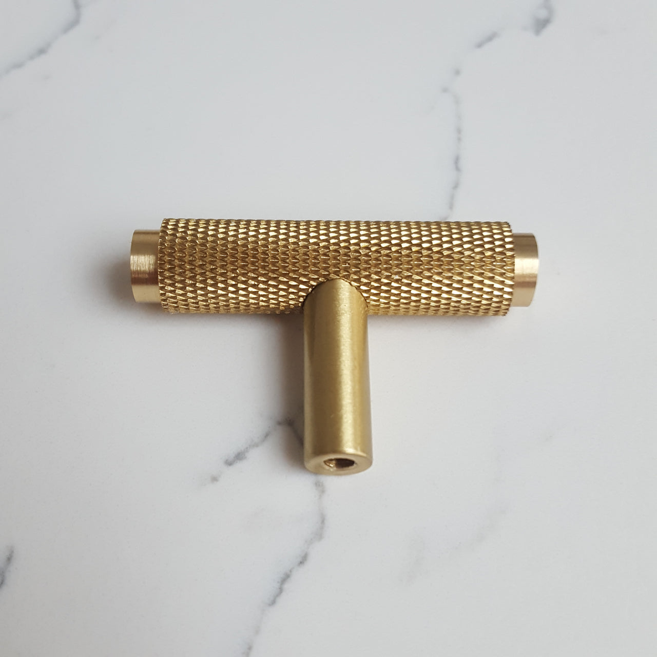 Satin Brass Knurled T-Bar Cabinet/Drawer/Cupboard Pull Handle - 50mm