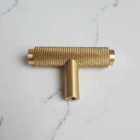 Thumbnail for Satin Brass Knurled T-Bar Cabinet/Drawer/Cupboard Pull Handle - 50mm