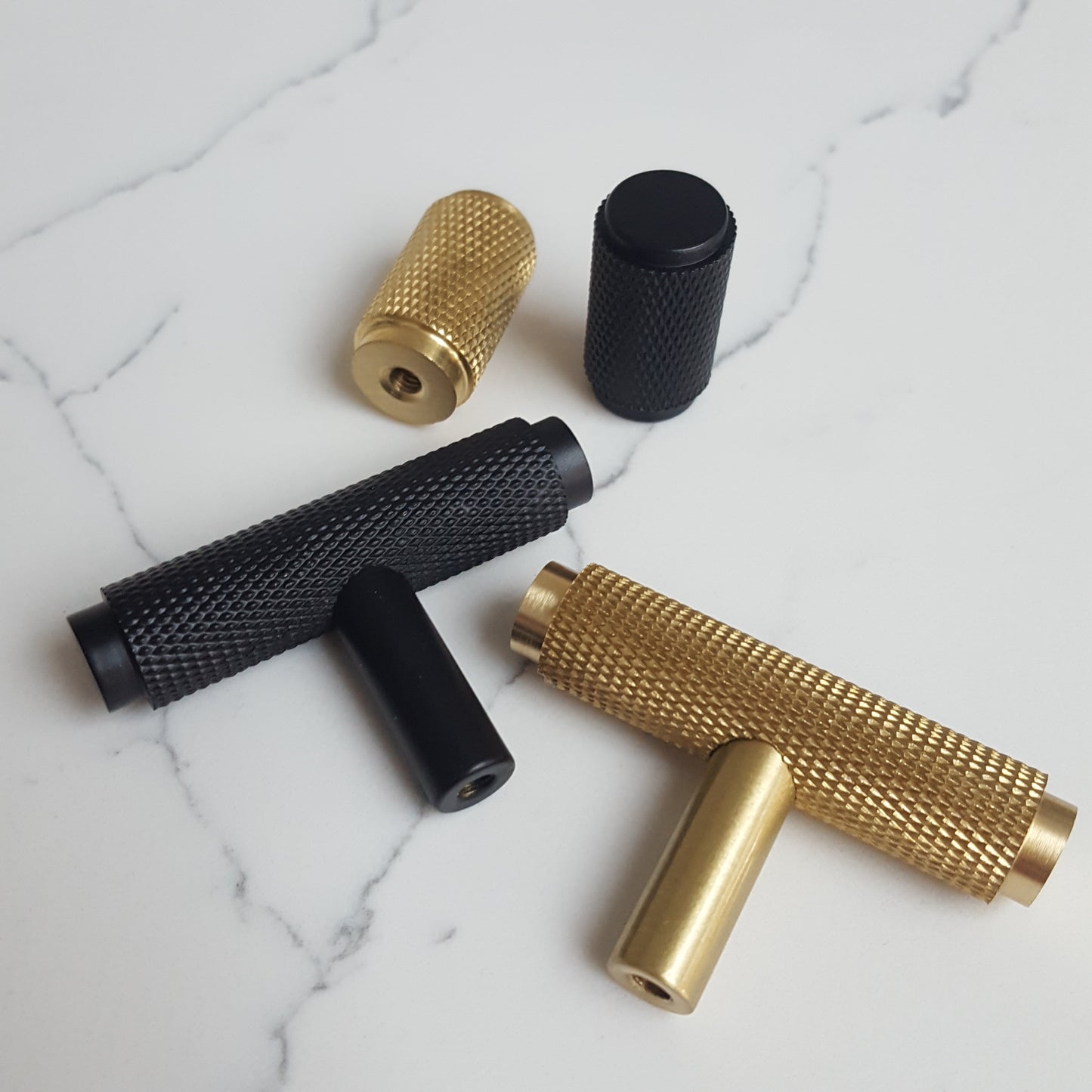 Knurled Cylinder Drawer/Cupboard Pull - Satin Brass Finish