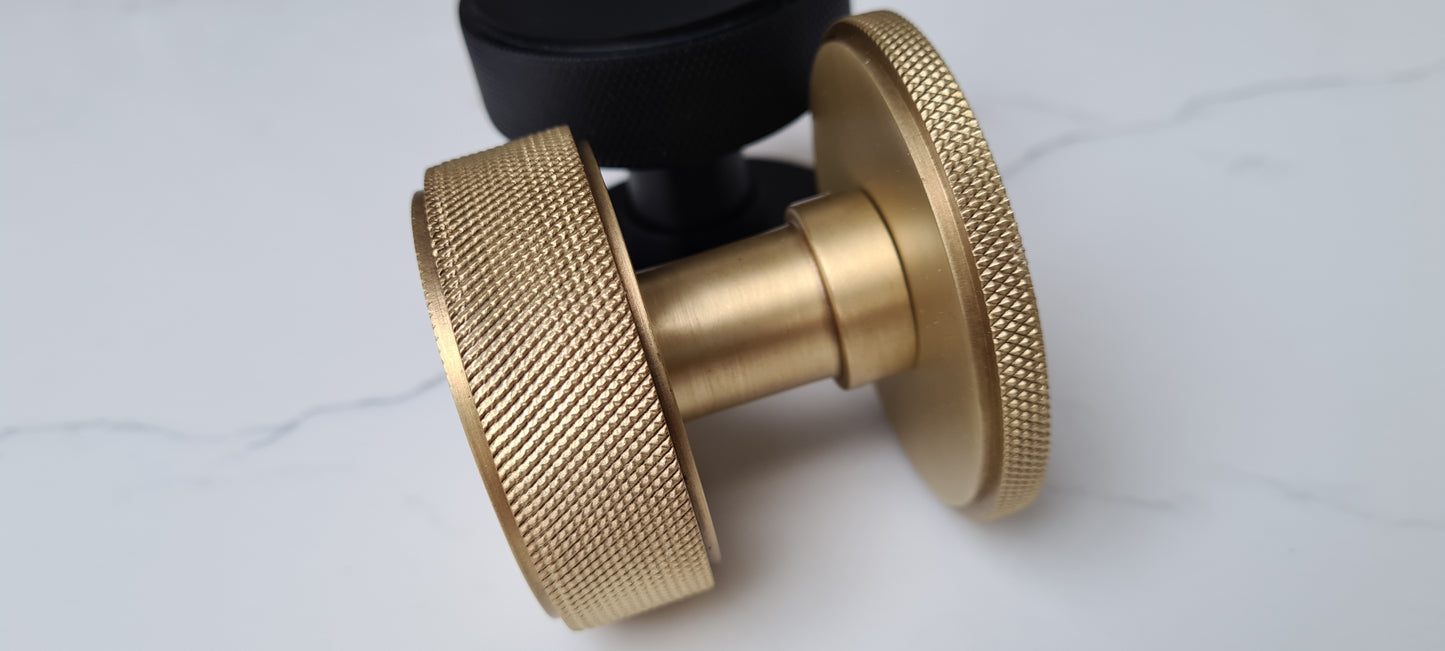 Solid Brass Knurled Internal Mortice Door Knobs - Satin Brass