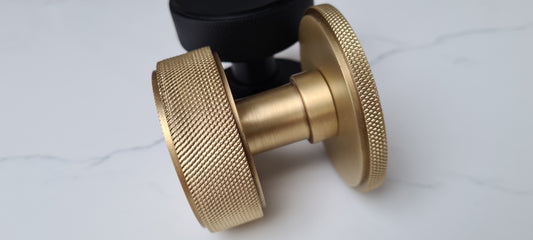 Solid Brass Knurled Internal Mortice Door Knobs - Satin Brass M4D1301SB