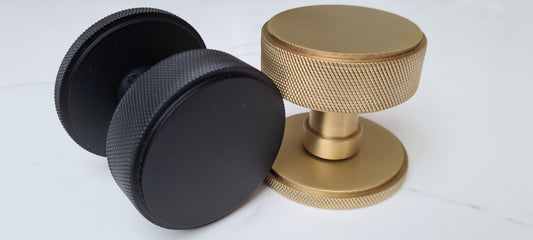 Solid Brass Knurled Internal Mortice Door Knobs - Satin Brass