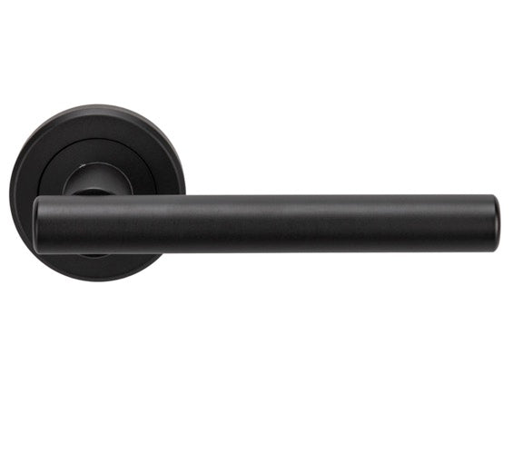 Matt Black Straight T-BAR Design COMPLETE DOOR HANDLE KITS - Latch, Lock & Bathroom Doors