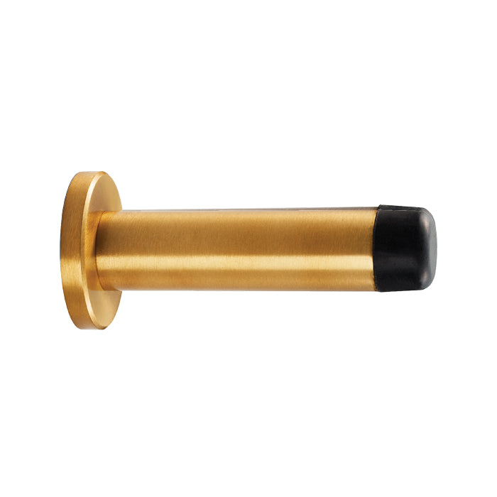 Satin Brass Wall Mounted Door Stop On Rose - Concealed Fix