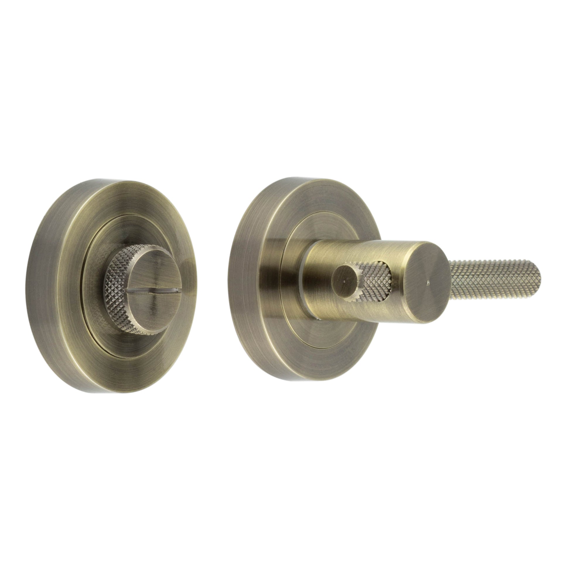 KNURLED BATHROOM TURN & RELESE MECHANISM - ANTIQUE BRASS